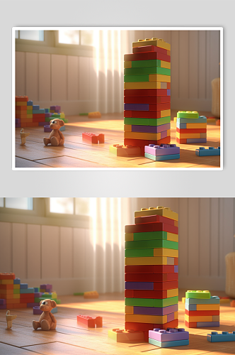 AI数字艺术现代彩色儿童积木玩具模型元素