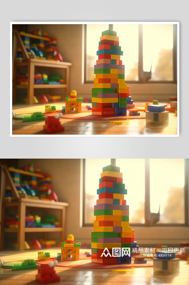 AI数字艺术现代彩色儿童积木玩具模型元素素材