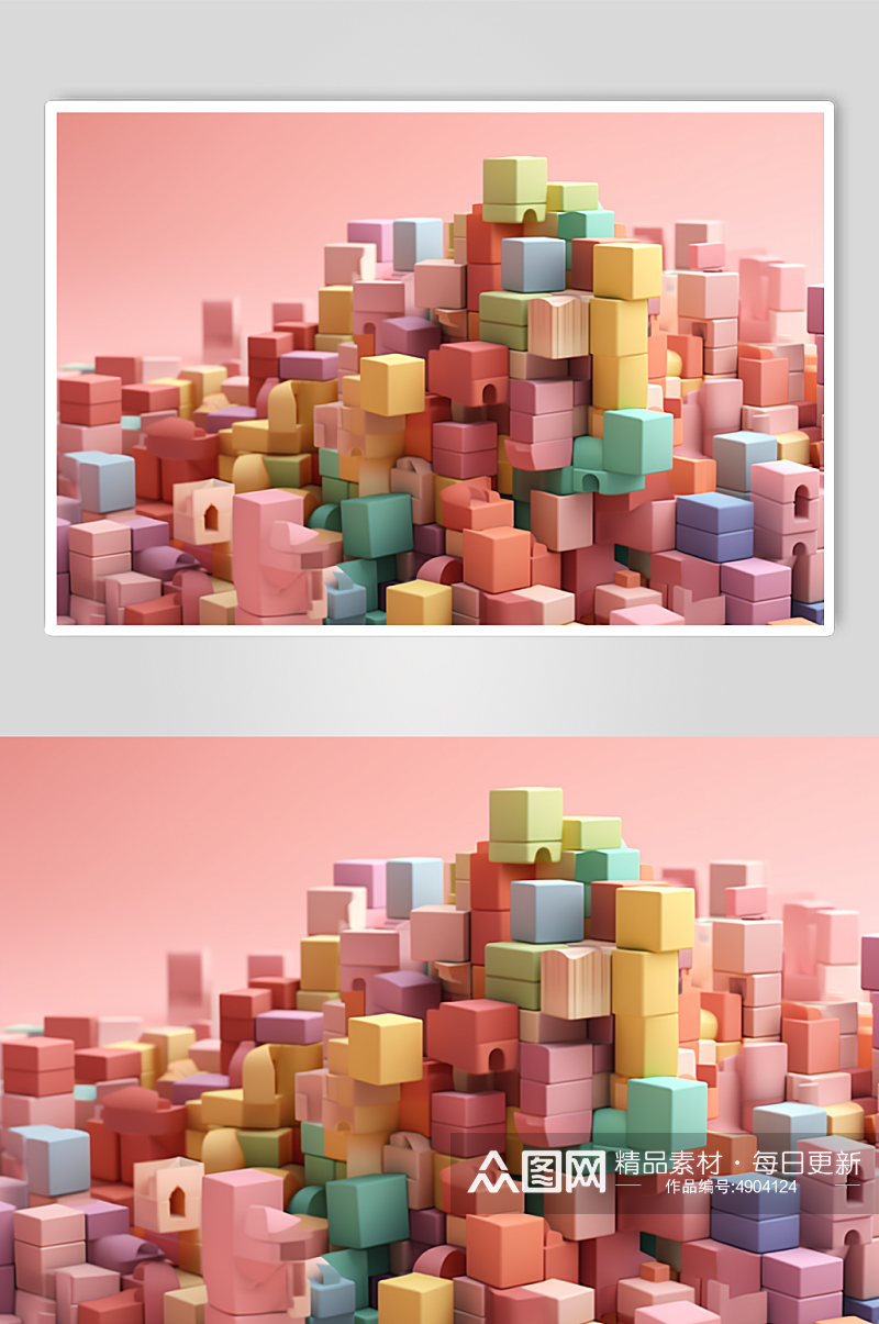 AI数字艺术清新彩色儿童积木玩具模型元素素材