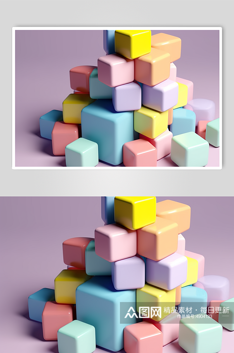 AI数字艺术清新彩色儿童积木玩具模型元素素材