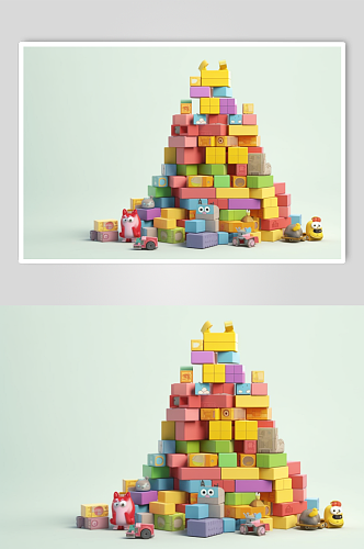 AI数字艺术高清彩色儿童积木玩具模型元素
