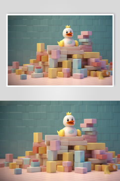 AI数字艺术高清彩色儿童积木玩具模型元素