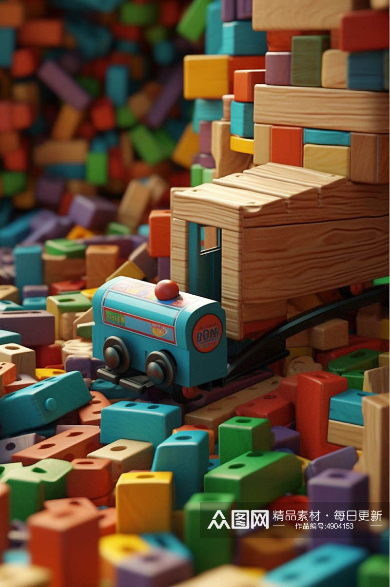 AI数字艺术简洁彩色儿童积木玩具模型元素素材