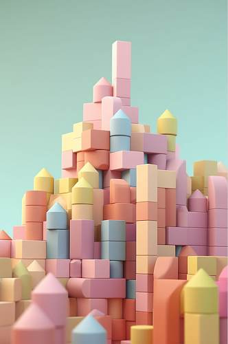 AI数字艺术简洁彩色儿童积木玩具模型元素