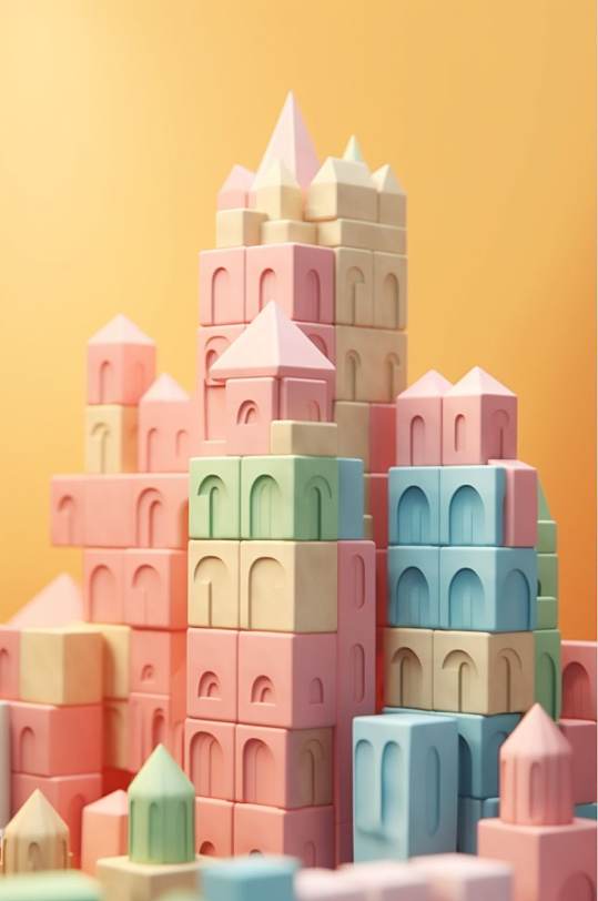 AI数字艺术简洁彩色儿童积木玩具模型元素