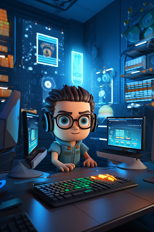 AI数字艺术儿童教育培训编程男孩人物模型-众图网