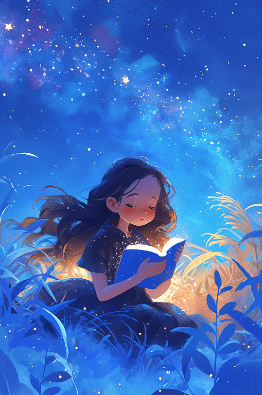 AI数字艺术儿童看书阅读学习读书日插画-众图网