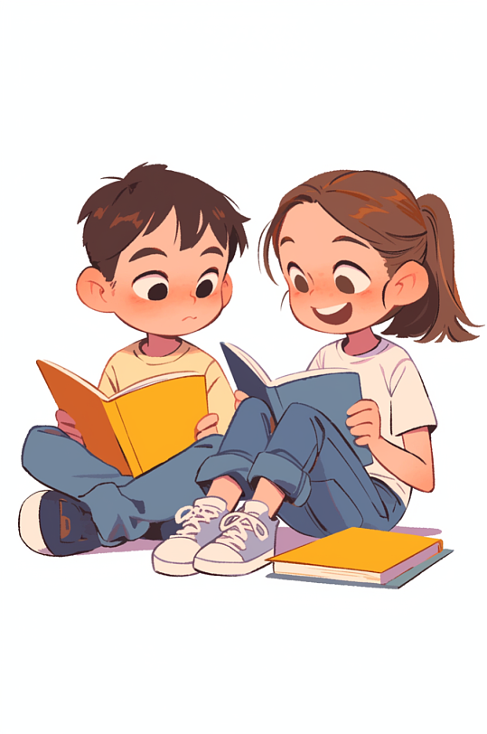 AI数字艺术儿童看书阅读学习插画-众图网