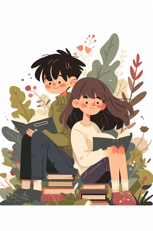 AI数字艺术儿童看书阅读学习读书日插画-众图网