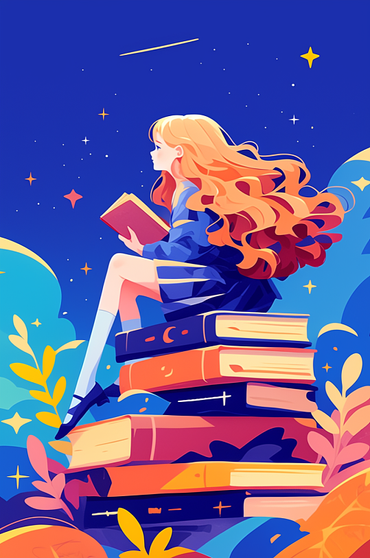 AI数字艺术三八妇女节女生看书阅读学习读书日插画-众图网