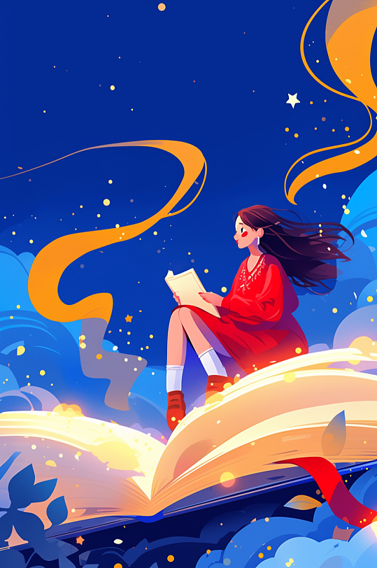 AI数字艺术三八妇女节女生看书阅读学习读书日插画-众图网