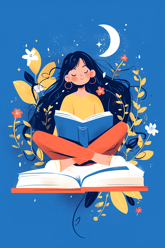 AI数字艺术儿童看书阅读学习读书日插画-众图网