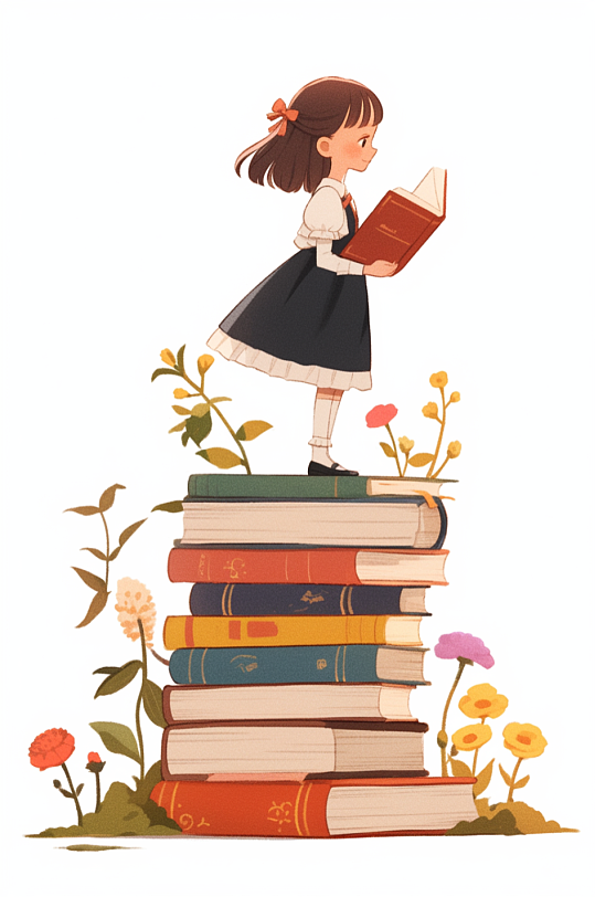 AI数字艺术儿童看书阅读学习读书日插画-众图网