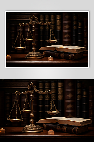 AI数字艺术法律法庭法律书籍天平摄影图