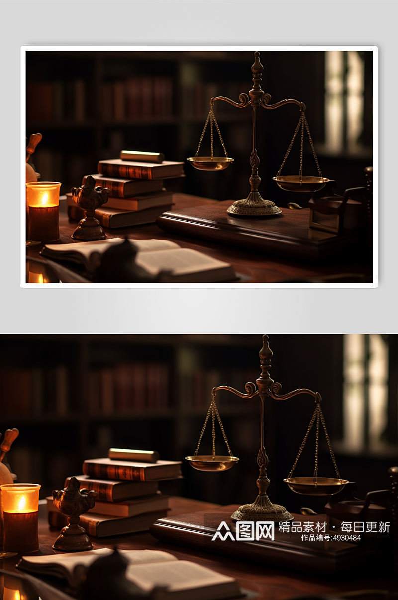 AI数字艺术法庭法律书籍天平场景摄影图片素材