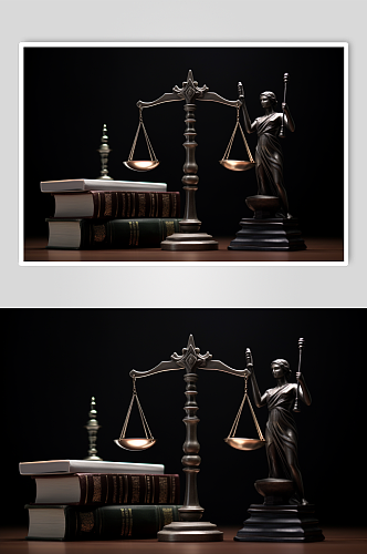 AI数字艺术法庭法律书籍天平场景摄影图片