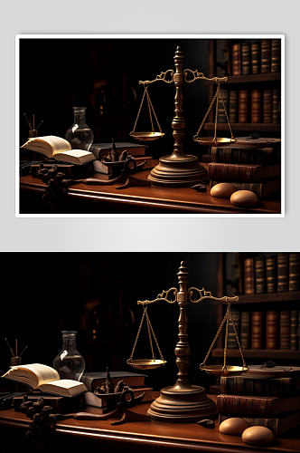 AI数字艺术法庭法律书籍天平场景摄影图片