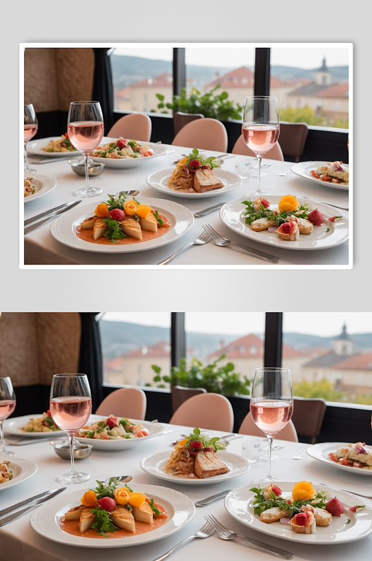 AI数字艺术饭店餐厅美食盛宴场景摄影图