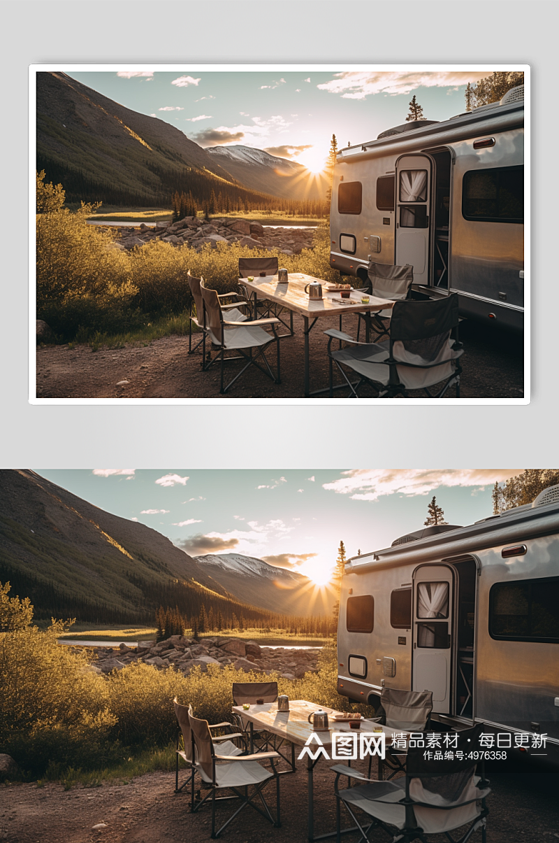 AI数字艺术房车露营野餐旅行旅游摄影图片素材
