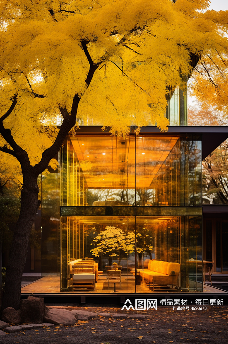 AI数字艺术唯美房地产秋季氛围摄影图片素材
