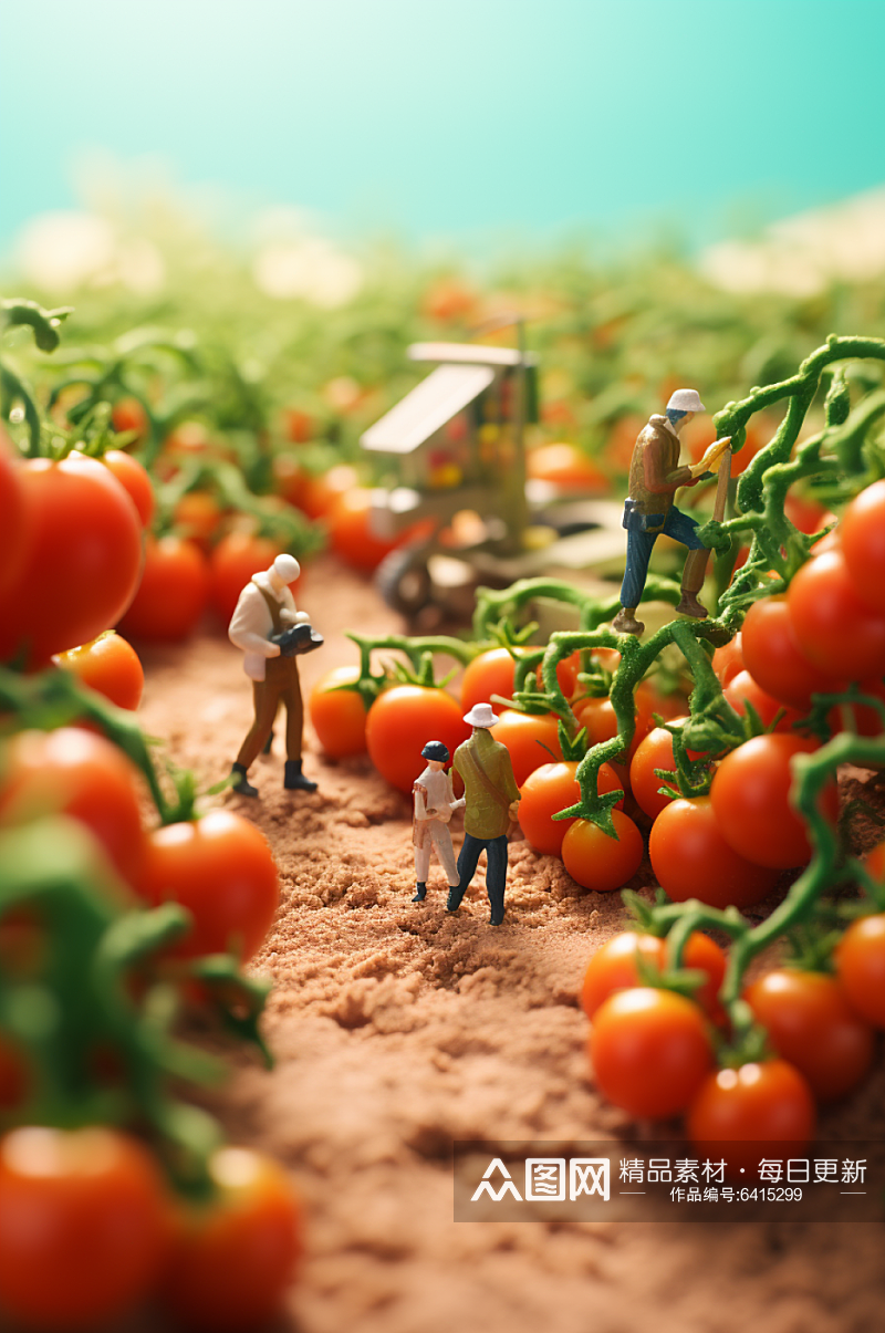 AI数字艺术微距小人番茄西红柿摄影图素材
