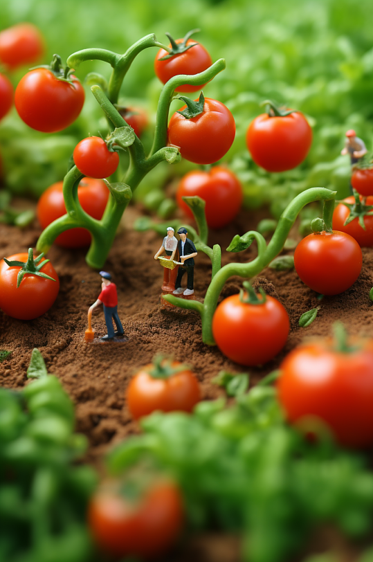 AI数字艺术微距小人番茄西红柿摄影图