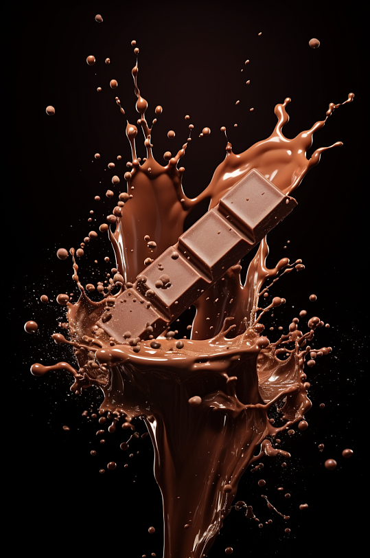 AI数字艺术巧克力飞溅摄影图