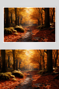 AI数字艺术秋天秋季自然风景摄影图