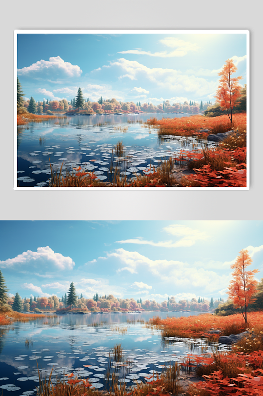 AI数字艺术秋天秋季自然风景摄影图