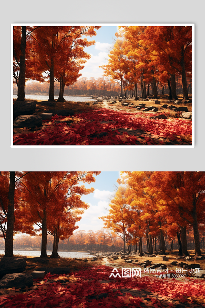 AI数字艺术秋天秋季自然风景摄影图素材