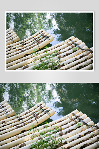河上竹排风景景点摄影图片
