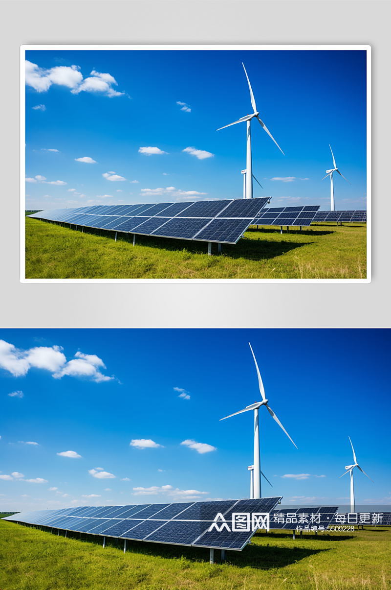 AI数字艺术风力太阳能综合发电厂摄影图素材