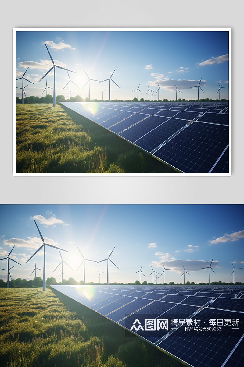 AI数字艺术风力太阳能综合发电厂摄影图素材