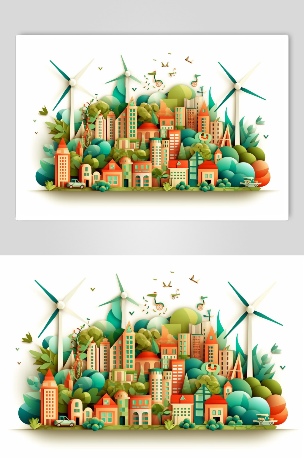 AI数字艺术风力涡轮工业新能源场景插画素材