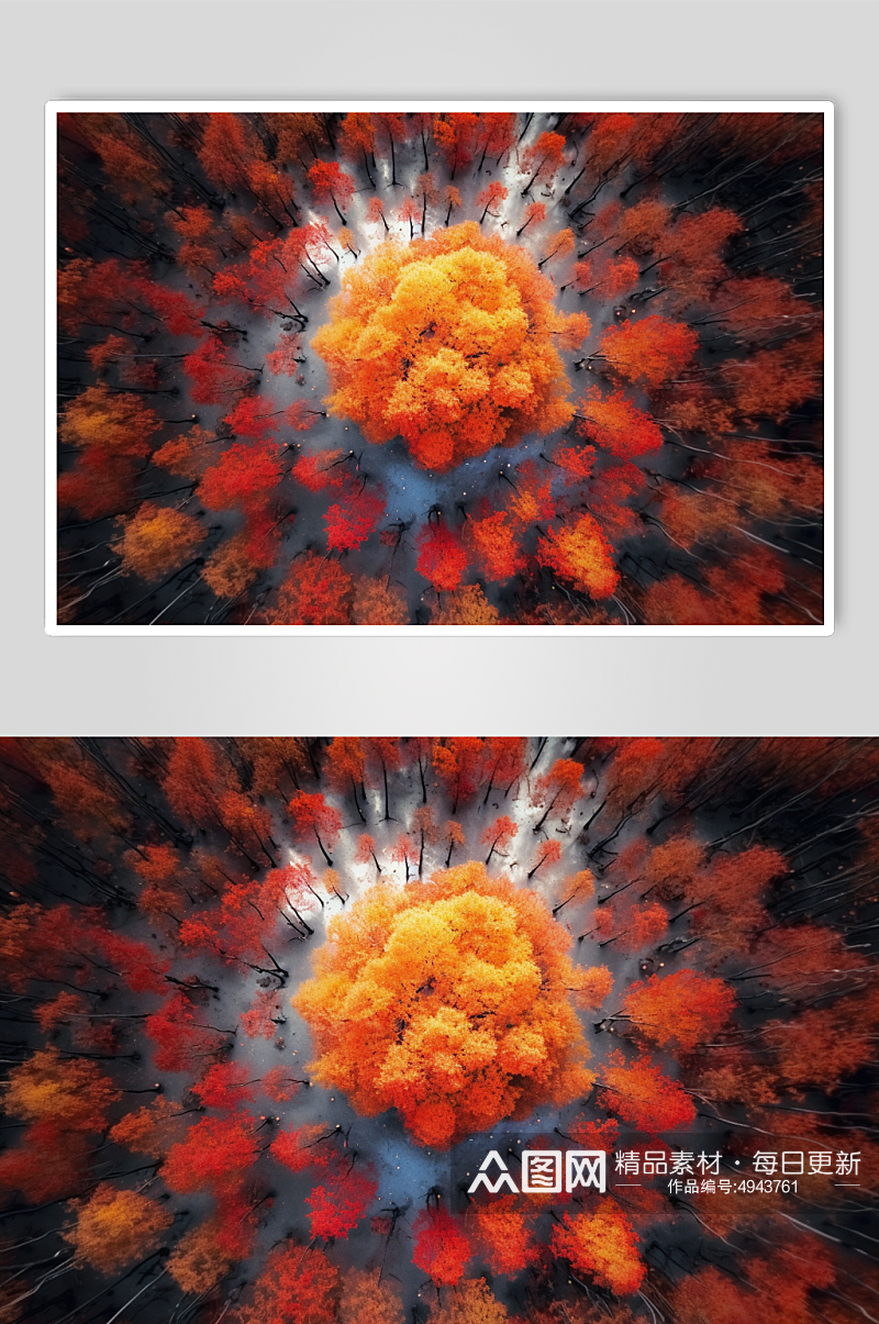 AI数字艺术秋季红色枫叶枫林摄影图片素材