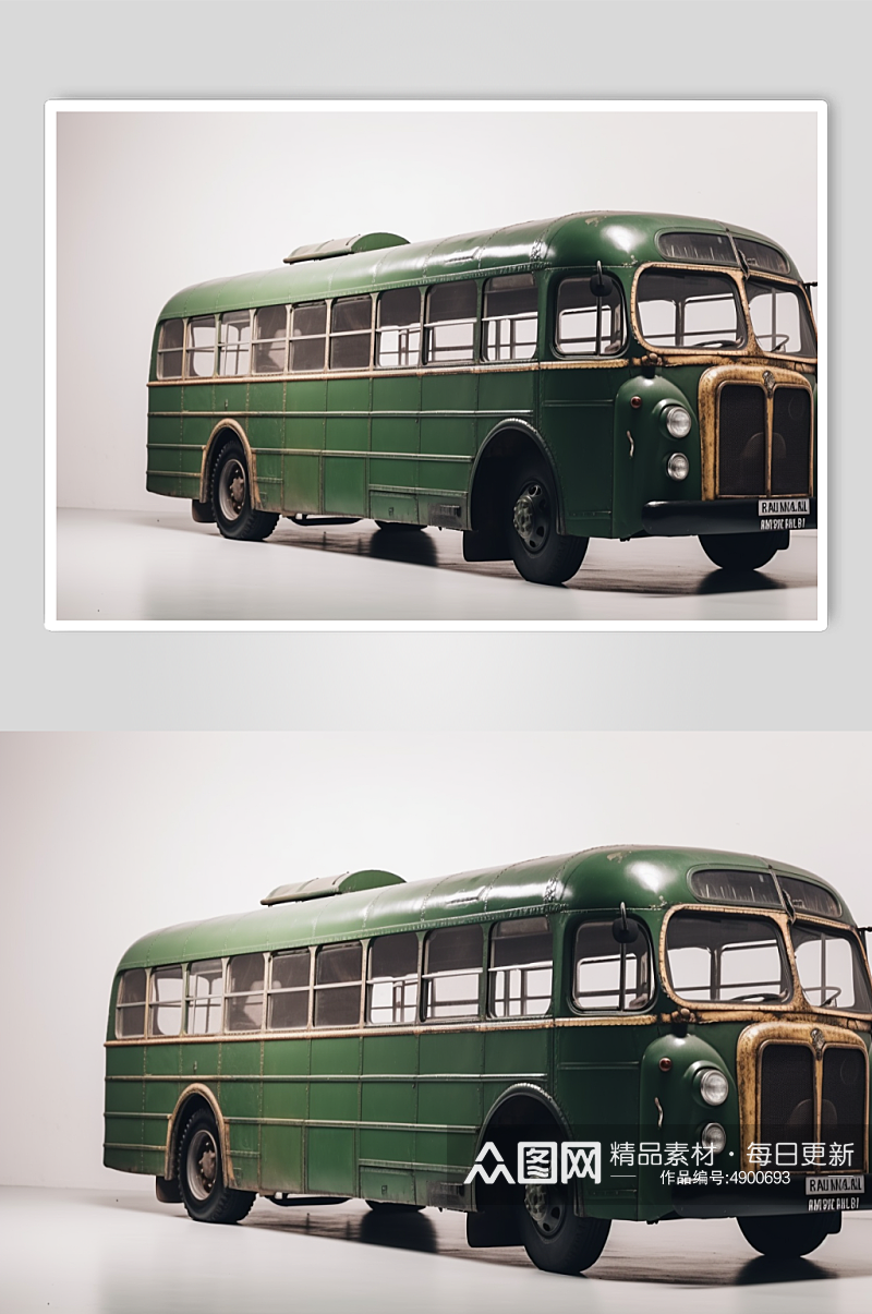 AI数字艺术高清绿色复古巴士交通工具图片素材