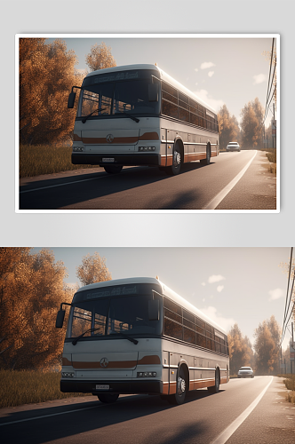 AI数字艺术高清白色复古巴士交通工具图片