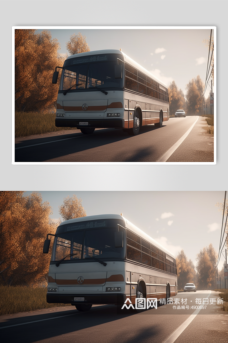AI数字艺术高清白色复古巴士交通工具图片素材