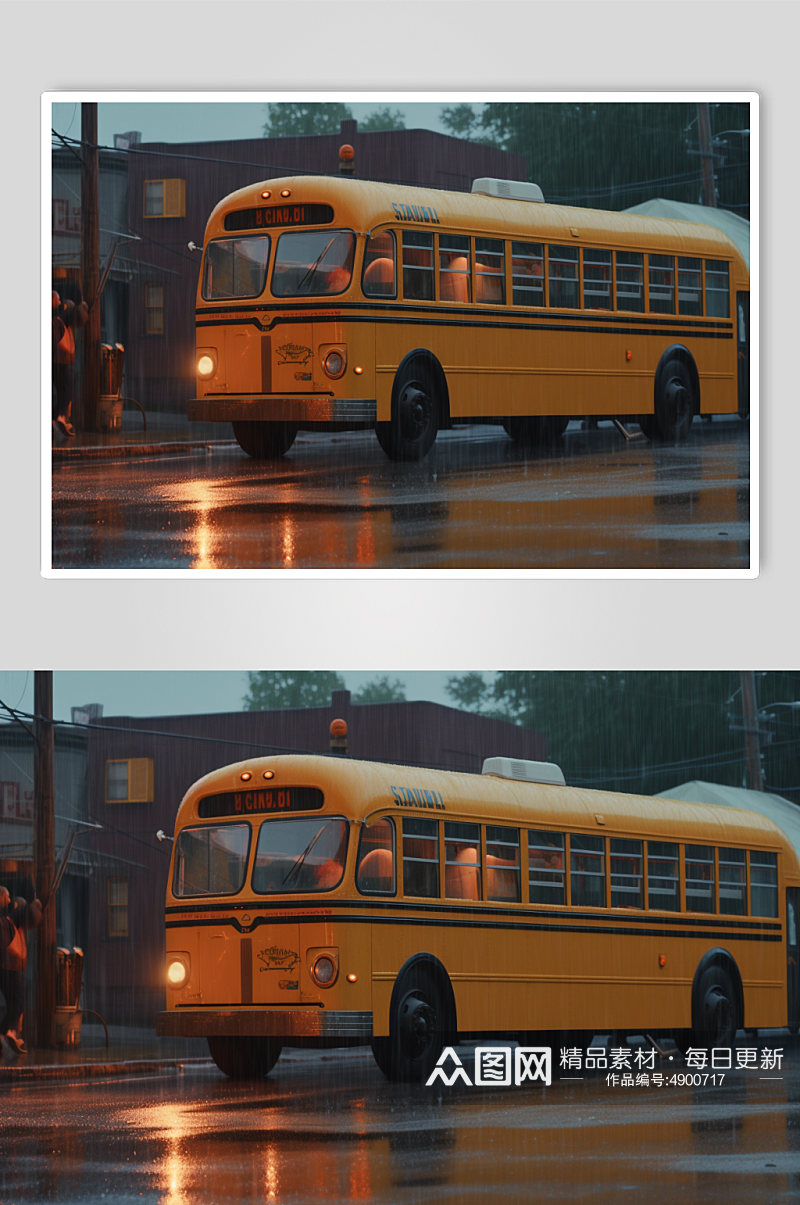 AI数字艺术高清老式复古巴士交通工具图片素材