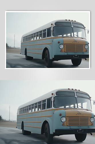 AI数字艺术高清绿色复古巴士交通工具图片