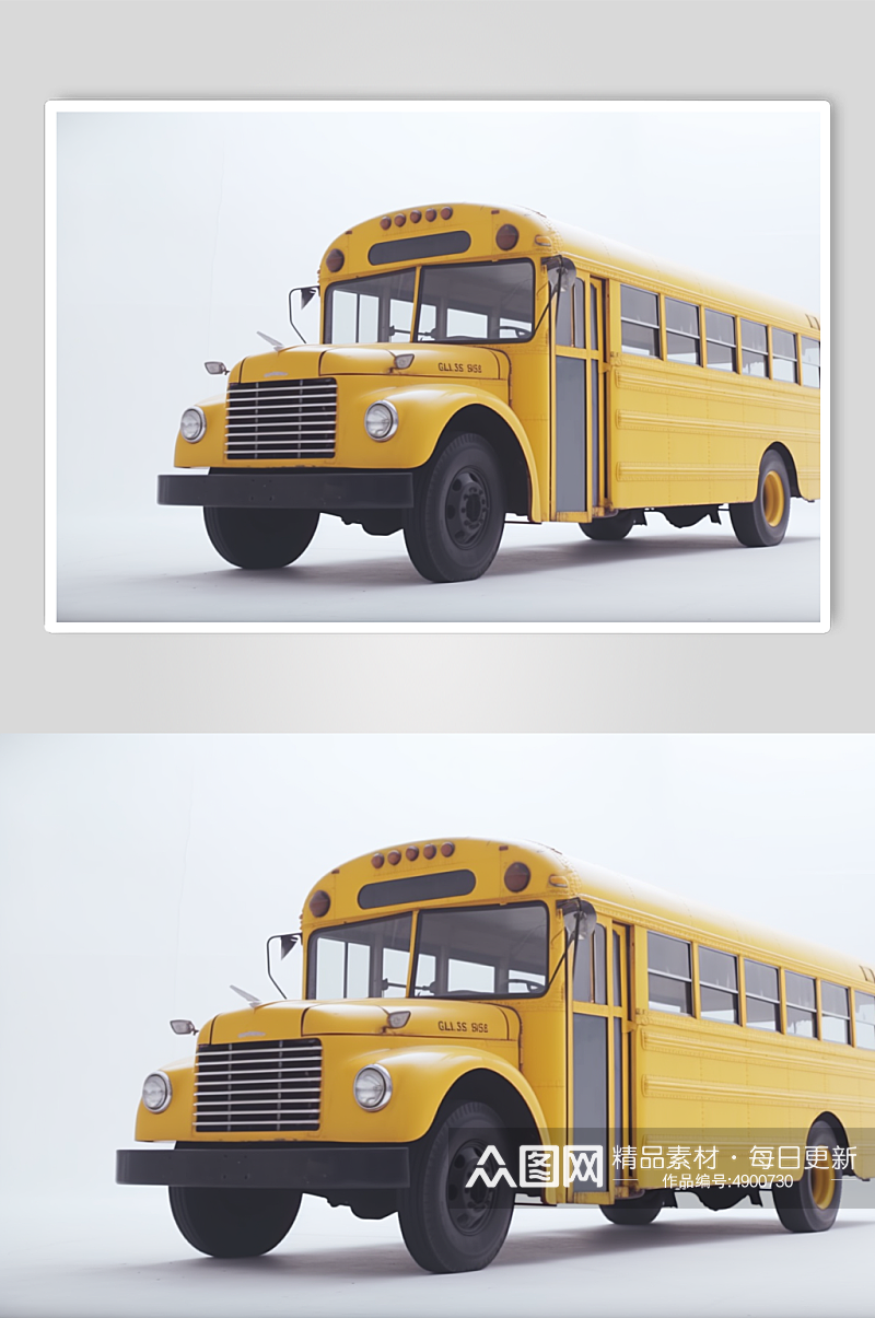 AI数字艺术高清黄色复古巴士交通工具图片素材