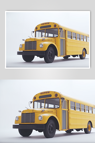 AI数字艺术高清黄色复古巴士交通工具图片