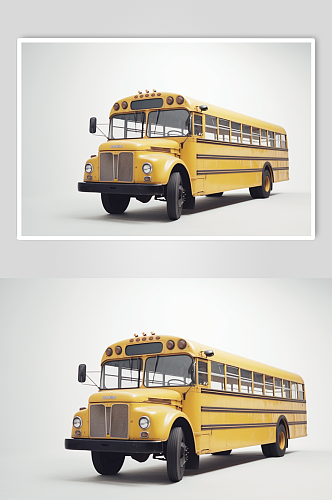 AI数字艺术高清黄色复古巴士交通工具图片