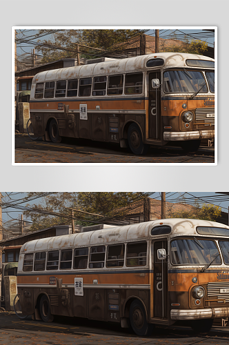 AI数字艺术高清老式复古巴士交通工具图片