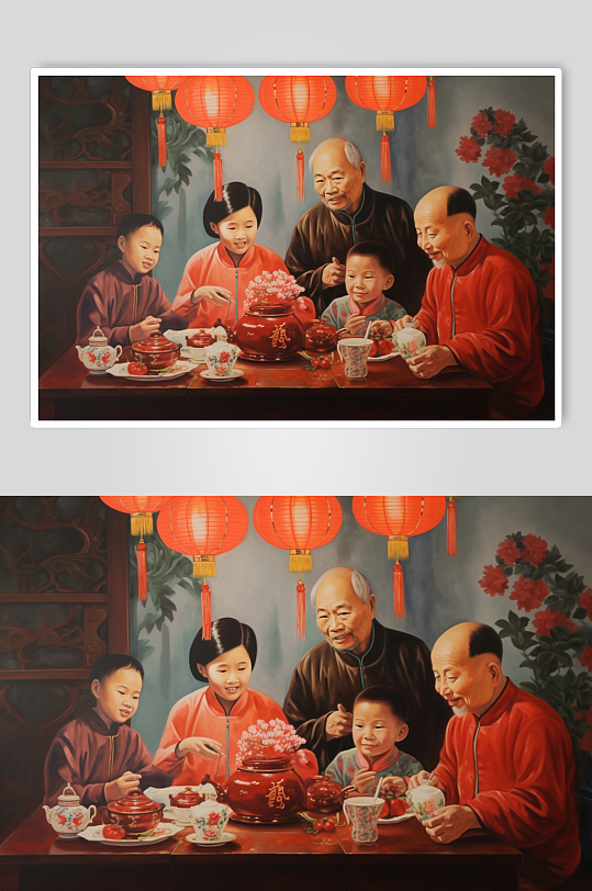 AI数字艺术复古春节新年人物油画图片