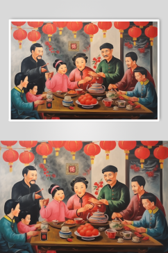 AI数字艺术复古春节新年人物油画图片