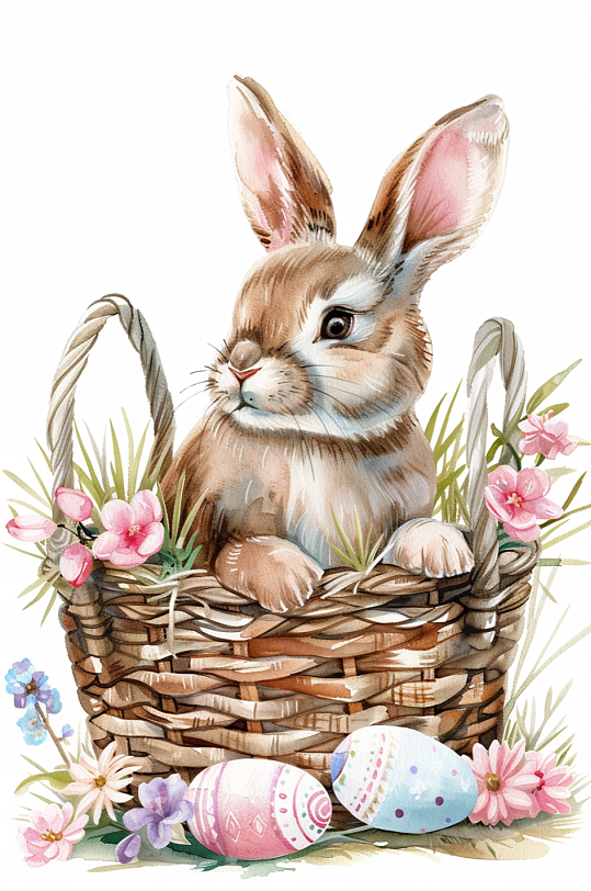 AI数字艺术复活节卡通兔子插画