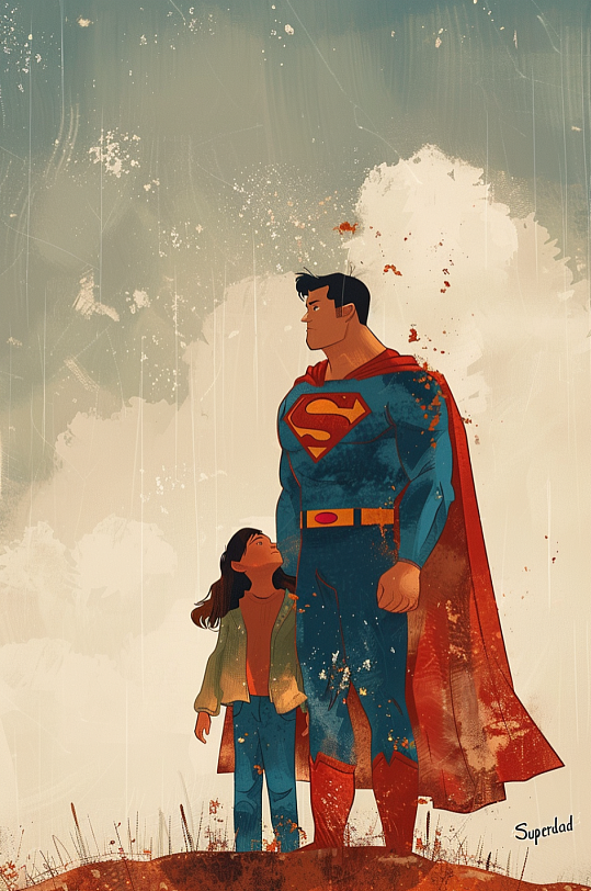 AI数字艺术父亲节超人爸爸插画-众图网