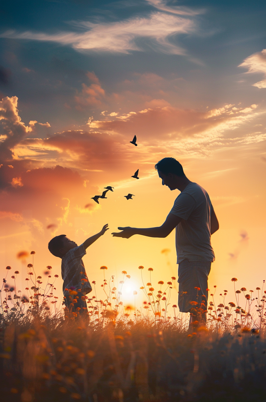 AI数字艺术父亲节父子父女人物肖像摄影图-众图网