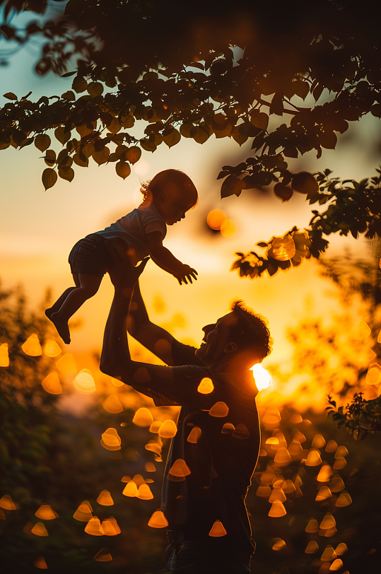 AI数字艺术父亲节牵手父子父女人物肖像摄影图-众图网